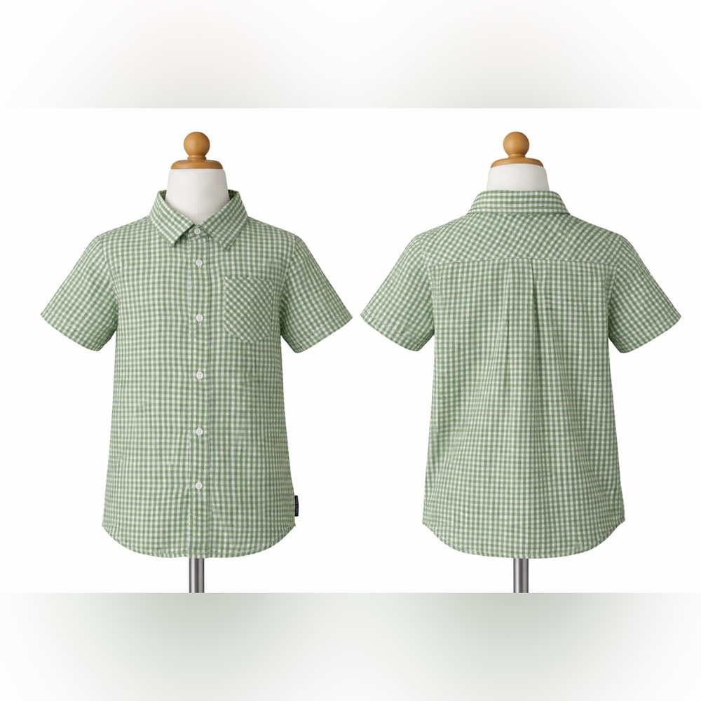 Polarn O Pyret Organic Gingham Shirt Boys Green Check Button Down 7–8Y